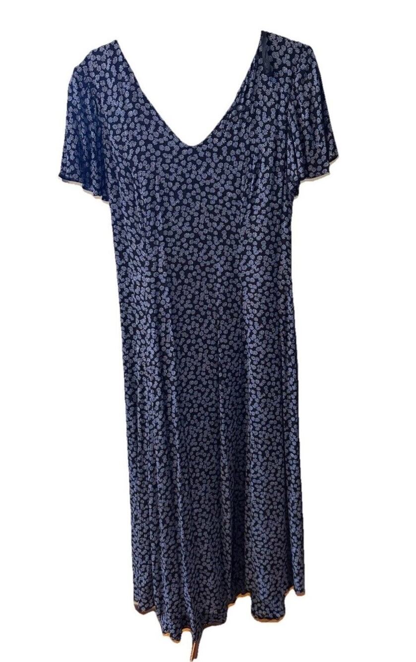 Vintage 90s CNC Blue Floral Whimsigoth Flutter Sleeve Romantic Maxi Dress